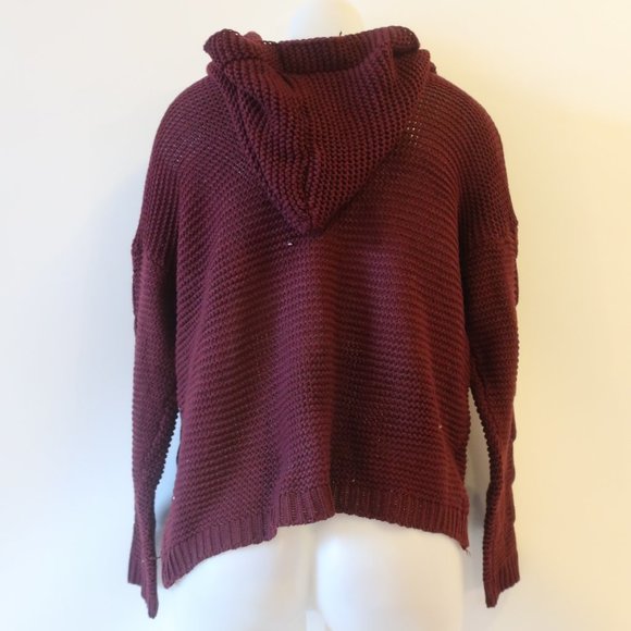 MACYS BURGUNDY OPEN KNIT HOODED CARDIGAN SWEATER SZ S* - Picture 5 of 6